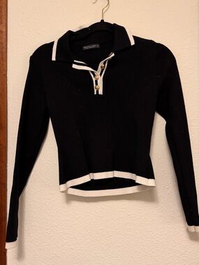 Chelsea & Violet Black V-Neck Sweater with White Trim